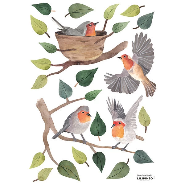 Lilipinso Muurstickers Queyran Robins Redbreast A3 3 Lilipinso Muurstickers Queyran Robins Redbreast A3