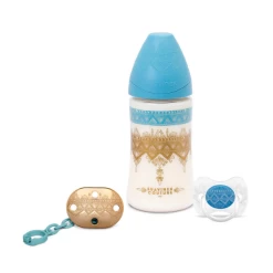Suavinex Haute Couture Geschenkset Silicone 270ml 3P - 0/4M+Clip Blue