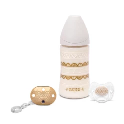 Suavinex Haute Couture Geschenkset Silicone 270ml 3P - 0/4M+Clip Grey