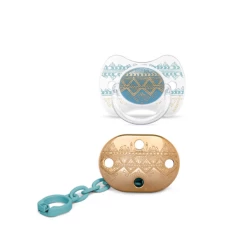 Suavinex Haute Couture Speen + Clip Silicone Fysiologisch Light Blue 4-18M